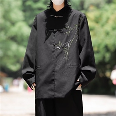 新中式男装风翠竹刺绣垫肩西装男改良中山装上衣W28，男装民族服装，星座1116A-1（原606A）