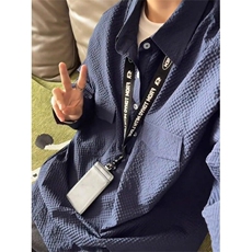 藏青色泡泡纱衬衫男春秋套头半开衫长袖衬衣美式cleanfit情侣外套，男装衬衫，星座908-1