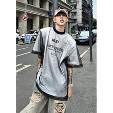 小众设计师款男装假两件网纱短袖夏季潮牌痞帅高级感t恤T522，男装T恤，星座1116A（原606A-3）