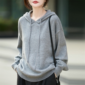 法式设计感点子纱针织连帽毛衣女2025秋冬新加厚保暖宽松打底帽衫图片