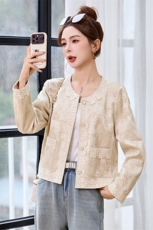 小香风外套女2025开春新款高级感超火洋气新中式短款白色蕾丝上衣，女装短外套，布芭啦