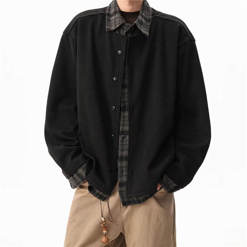 JK728-S-2XL-特P68-现货！假两件拼接新贵衬衫针织衫外套,男装针织衫/毛衣,星座1811B