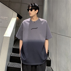 美式水洗做旧渐变字母印花T恤短袖男女宽松圆领上衣T609-P38，男装T恤，电商C307A
