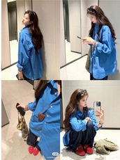 显白克莱因蓝美式复古蓝色设计感高支棉衬衫，女装衬衫，湘姗