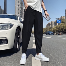 黑色2023秋装精神小伙九分裤男青年冰丝裤束脚裤潮K120-P38控58，男装休闲裤，电商A108