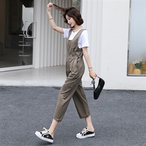 工装连体裤女2022年夏季甜酷薄款连衣裤纯色T恤两件套时尚百搭，女装连体裤，梦懿尔