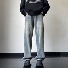 美式复古vibe风水洗宽松牛仔裤男女垂感直筒长裤N90-P48，男装牛仔裤，星座308B-2