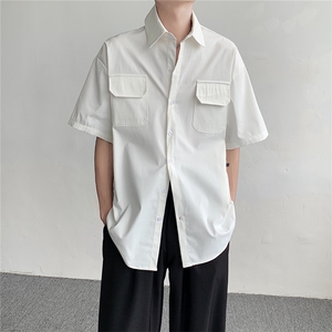 新品现货夏季百搭男士短袖衬衫日系工装休闲衬衣图片