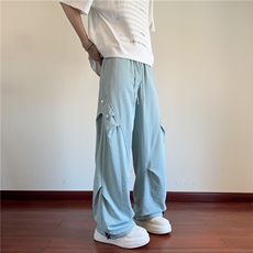 2025夏季新款假口袋机能褶皱宽松冰丝裤B315-K25735-特p30控58，男装休闲裤，电商B315
