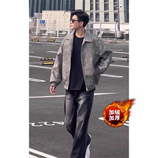 网图有货皮衣夹克棉衣外套男加棉加厚工装机车服J507-P85，男装皮衣，星座1505