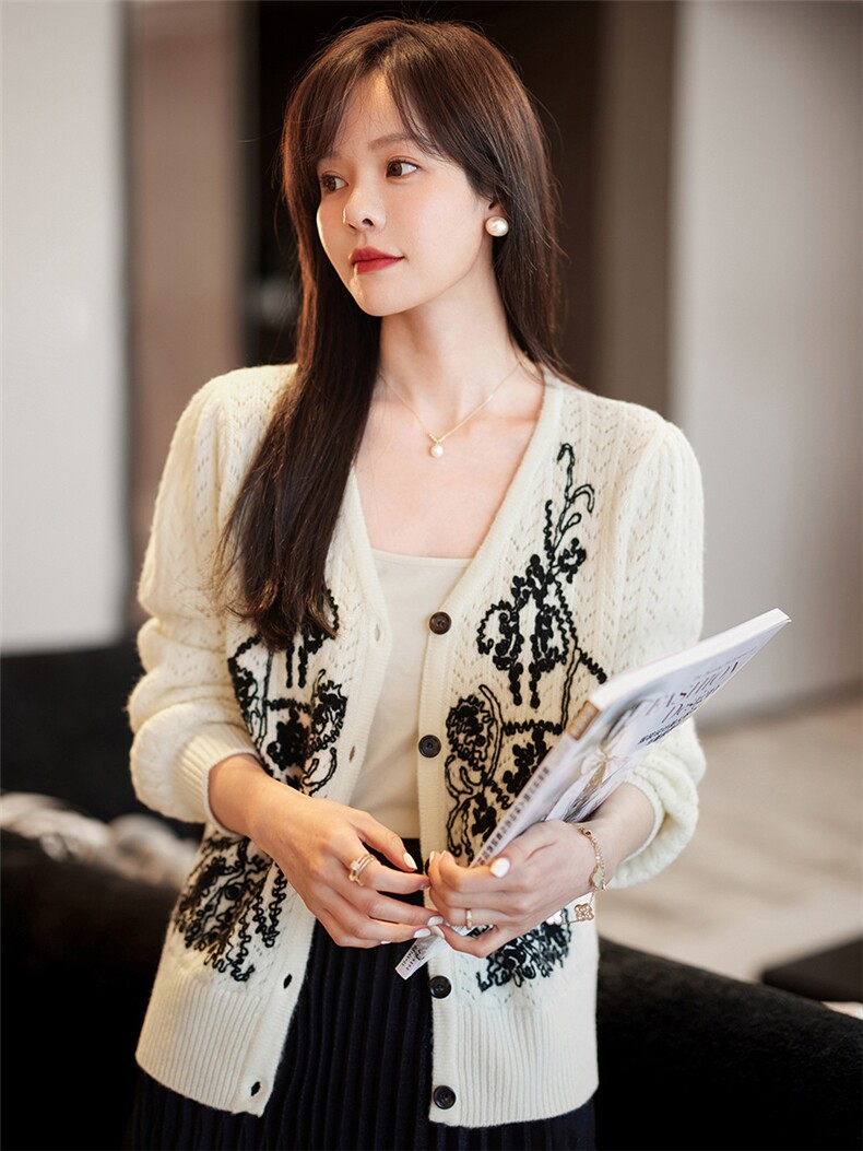 开衫女V领纯色秋冬新款百搭外套毛衣羊毛针织上衣,女装羊毛衫,亿东羊绒
