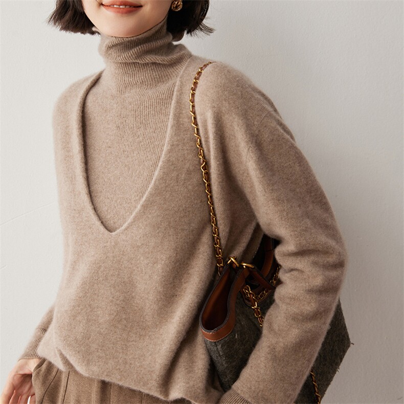 大V领女秋冬新款针织35%羊绒衫2024年秋冬季休闲百搭，女装羊绒衫，蒂暖羊绒