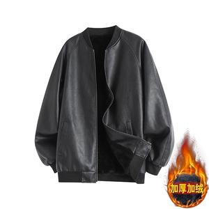 新款加绒加厚皮衣皮夹克潮酷男PU机车夹克309B-3-6602-P65图片