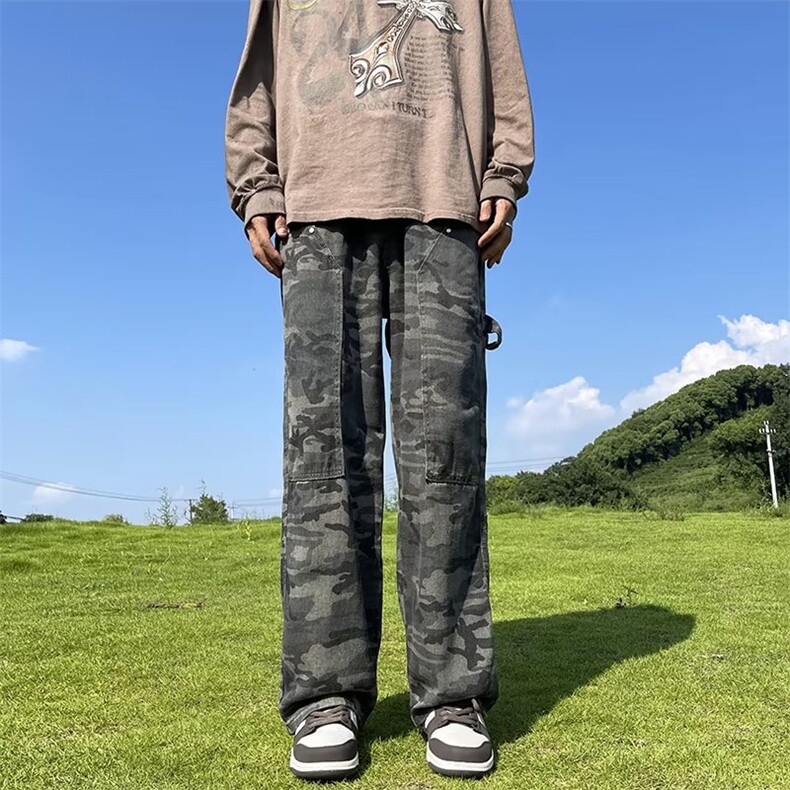 迷彩工装牛仔裤男春秋美式潮牌小众直筒裤高街ins宽松K85-P55,男装休闲裤,星座1109-3
