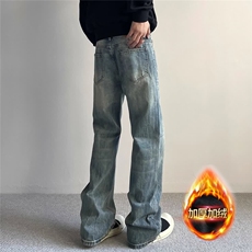 网图加绒闪电纹牛仔男美式cleanfit裤子NZKG603-特P常规48加绒60，男装卫衣，星座1007（原301D）