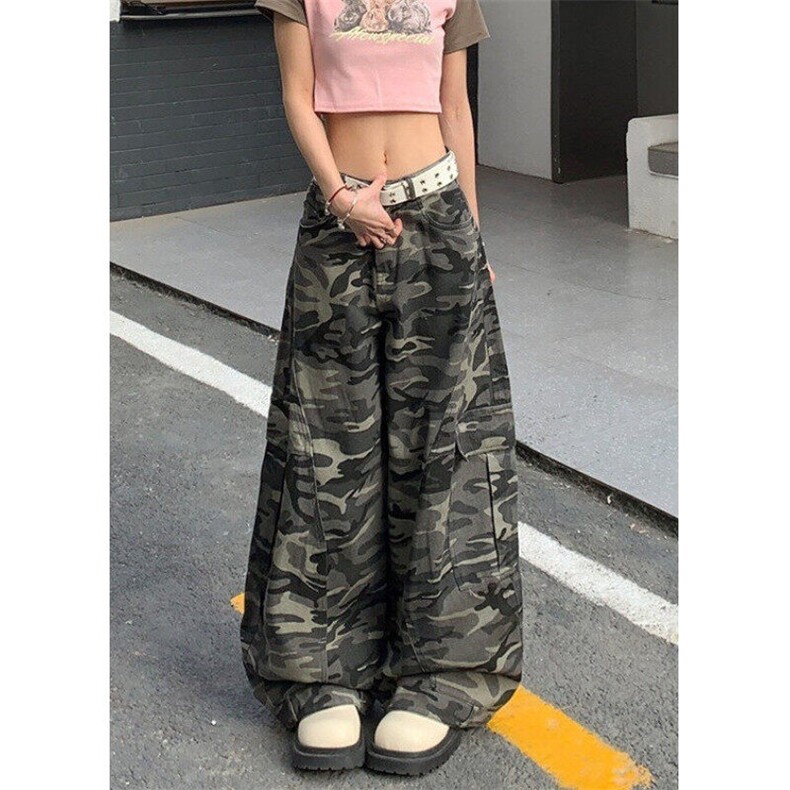美式迷彩工装牛仔裤女辣妹爵士舞hiphoP高街弯刀阔腿裤子KB146,男装牛仔裤,星座1116A（原606A-3）