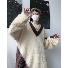 小众防貂毛不规则设计毛衣高级假两件毛衫慵懒风长毛上衣MY9158，男装针织衫/毛衣，星座1116A-1（原606A）
