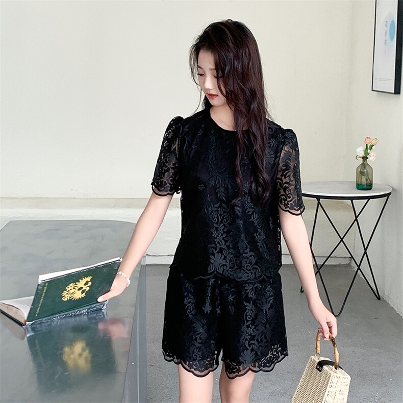 现货新中式蕾丝套装女2024年夏季新款百搭高端气质时髦两件套女装,女装套装/套裙,网红馆