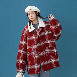 毛呢羊羔绒外套秋冬格子加绒加厚棉服美式高街外套A170-M809-P128图片