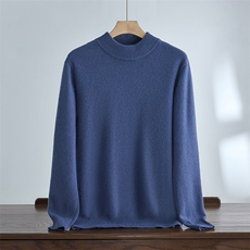 秋冬新款男士100澳洲羊毛七针加厚半高领针织套头上衣时尚百搭，男装针织衫/毛衣，达齐羊绒