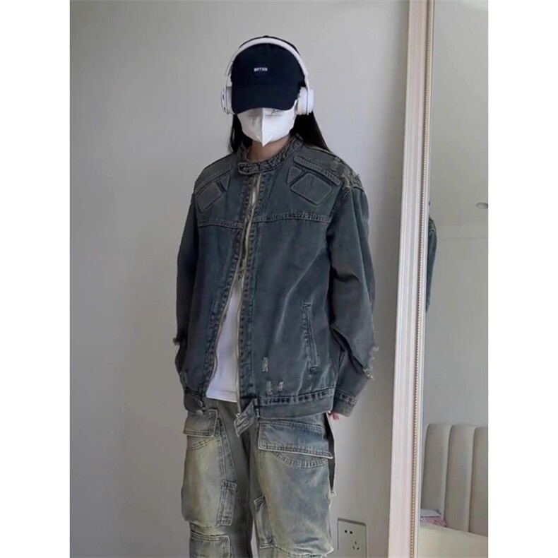 JK8637-P74美式潮牌高街浮雕异形机甲设计感牛仔外套,男装工装外套,电商B323A