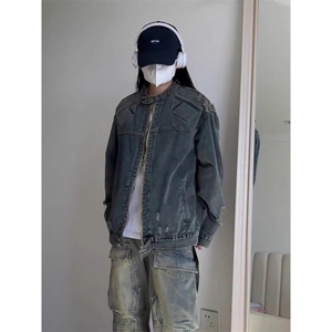 JK8637-P74 美式潮牌高街浮雕异形机甲设计感牛仔外套图片
