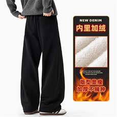冬季弯刀休闲裤男宽松直筒卫裤美式阔腿长裤子Z2623-P50/加绒P58，男装休闲裤，星座509