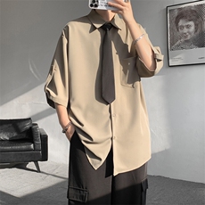 M-8XL领带衬衫短袖特大码垂坠感夏季冰丝外套DK制服衬衣DC5005P45，男装衬衫，电商B238