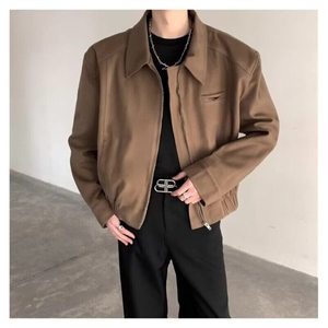 W9231-P75 网图现货 春季新款翻领夹克小众金属垫肩拉链呢子外套图片