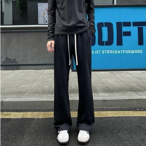 春季美式弯刀微喇灰色卫裤潮直筒休闲裤运动长裤男士高街图片