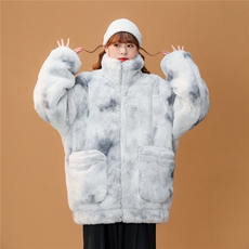 1中性风羊羔毛潮扎染大码M-5XL情侣毛绒外套女MY7503P128控168，女装短外套，星座226-2