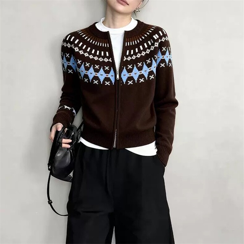 2025年秋季时尚百搭通勤简约休闲费尔岛圆领，女装羊毛衫，新胜羊绒