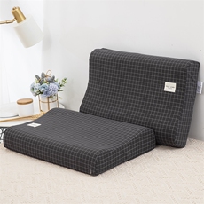 新款乳胶枕-全棉水洗棉乳胶枕套-小灰格60*40*10*12，枕套/枕芯，一起卖家纺