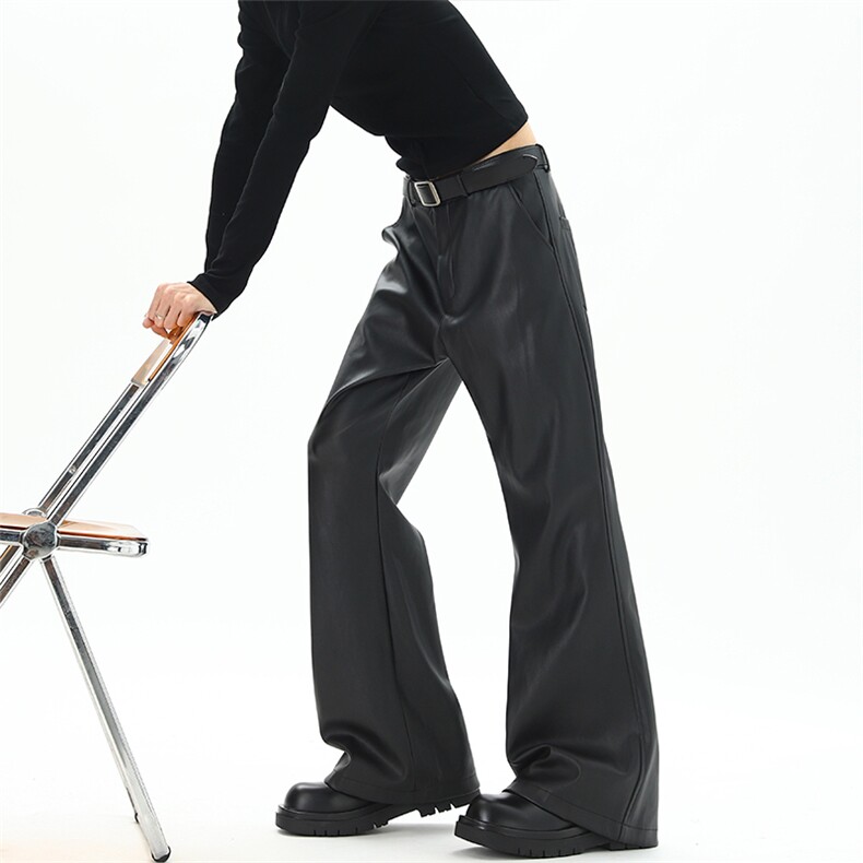 现货02美式高街vibe皮裤微喇PU皮休闲裤潮XZ211-1-K2449-P60，男装皮裤，星座211-1