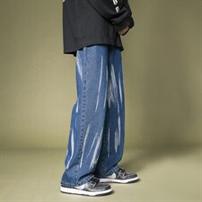 秋冬主推！！扎染中性宽松拖地牛仔长裤B377-N675-P45-限58，男装休闲裤，电商B377