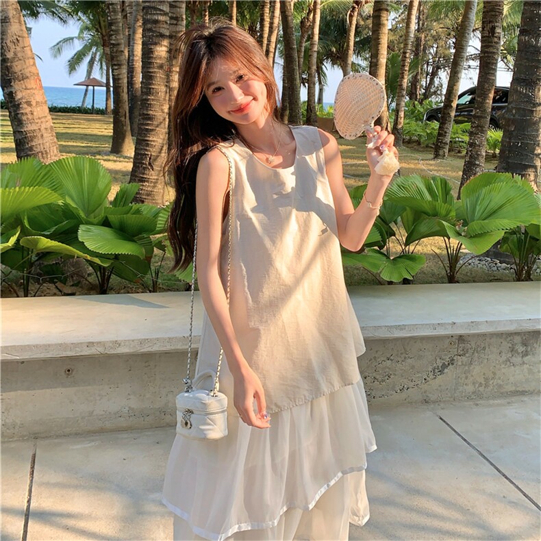 白色超仙浪漫蛋糕裙新款收腰显瘦森系绝美长裙气质女神范连衣裙夏,女装连衣裙,2C118