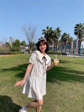 双层娃娃领，韩风连衣裙，女装连衣裙，爱娜.悦儿