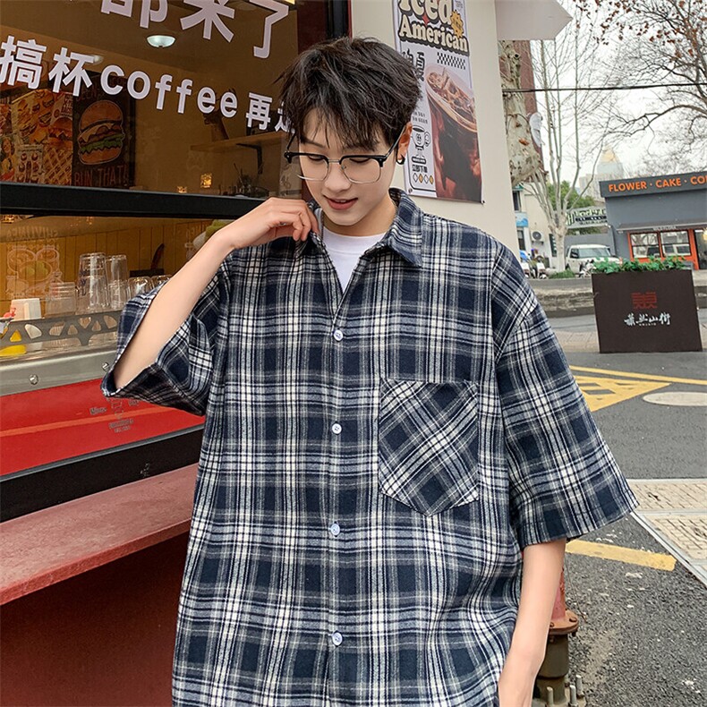 短袖衬衫男夏季新款磨毛格子衬衣DX711-特批25无差价,男装衬衫,星座214-3