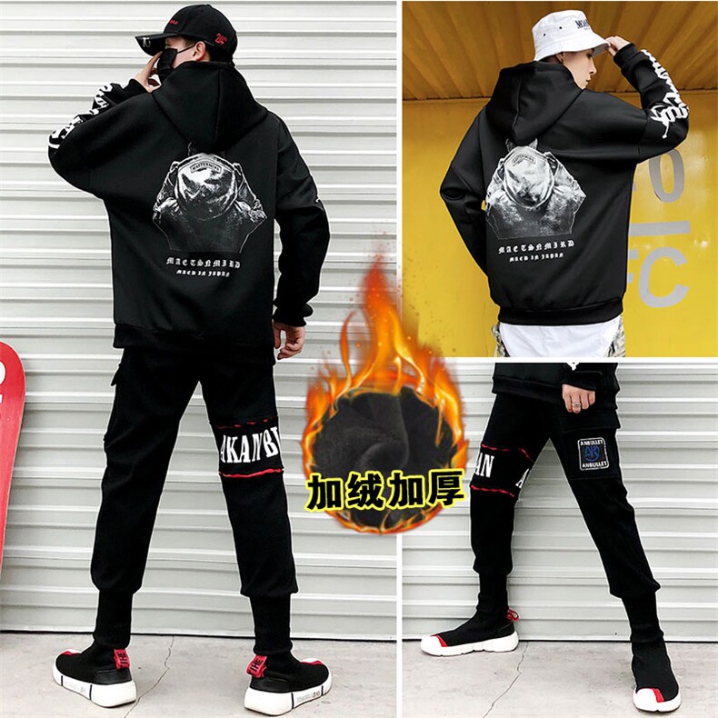 2020冬装新款加绒潮牌印花休闲运动套装男两件套A436-6662-P125,男装休闲套装,电商A436