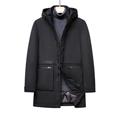 羽绒服男中长款21冬季新款休闲连帽外衣纯色男装外套GR69178-P315，男装羽绒服，电商B212（原钱塘6029）