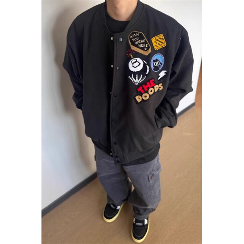 美式趣味字母刺绣夹克外套男女宽松休闲嘻哈棉衣J3996,男装夹克,星座1116A（原606A-3）