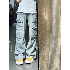 【有货】浅蓝色多口袋工装牛仔裤男款宽松美式裤子K8034LL-特P56，男装牛仔裤，星座1007（原301D）