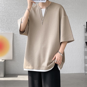 8XL-M 特大码短袖男假两件五分袖高品质空气层宽松上衣DX321P35图片