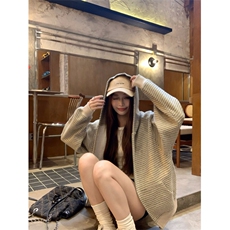 网图条纹连帽拉链外套男2025新款设计感宽松美式开衫卫衣特P68，女装短外套，电商C306-1