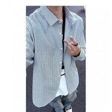 条纹衬衫男长袖春秋休闲衬衣高级感上衣宽松痞帅外套CSC238，男装衬衫，星座516A