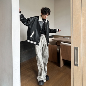 春装新款撞色学院风PU皮潮男机车男  A071-P06-P108图片