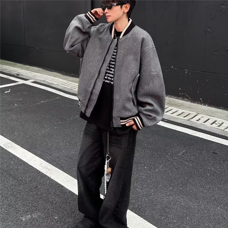 新款简约日系流行慵懒潮流原宿文艺ins时尚棒球服毛呢外套气质，女装短外套，星座506A