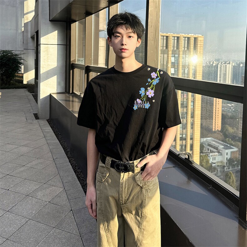 万针全刺绣解构设计260克重磅双纱纯棉高品质美式高街短袖T恤特39,男装T恤,电商A486
