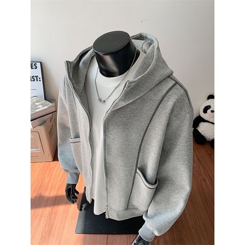 重磅全棉420克双拉链开衫卫衣暨明线连帽外套男潮RH5356-P57,女装短外套,星座610B-1