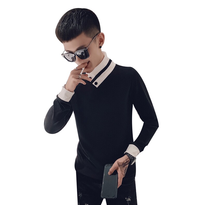 网红冬季加厚小堆领长袖T恤社会小伙潮男打底小衫C301B-CT09,男装T恤,电商C301B